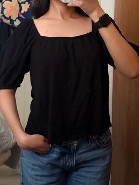 Old Navy Black Square-Neck Puff Sleeve Top